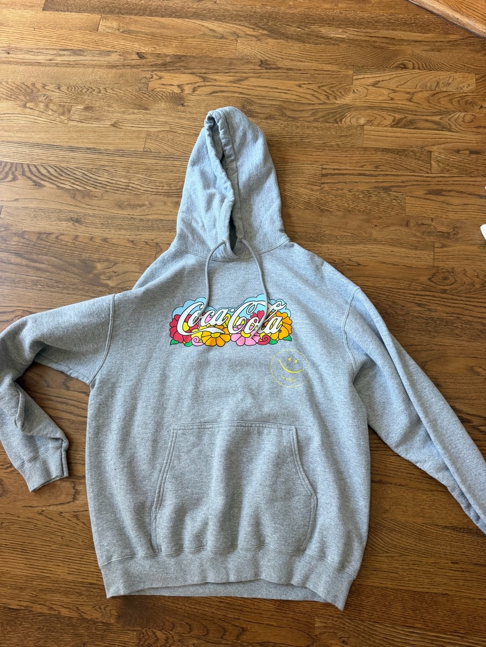 Coca Cola Gray Hoodie with Multicolor Floral Logo
